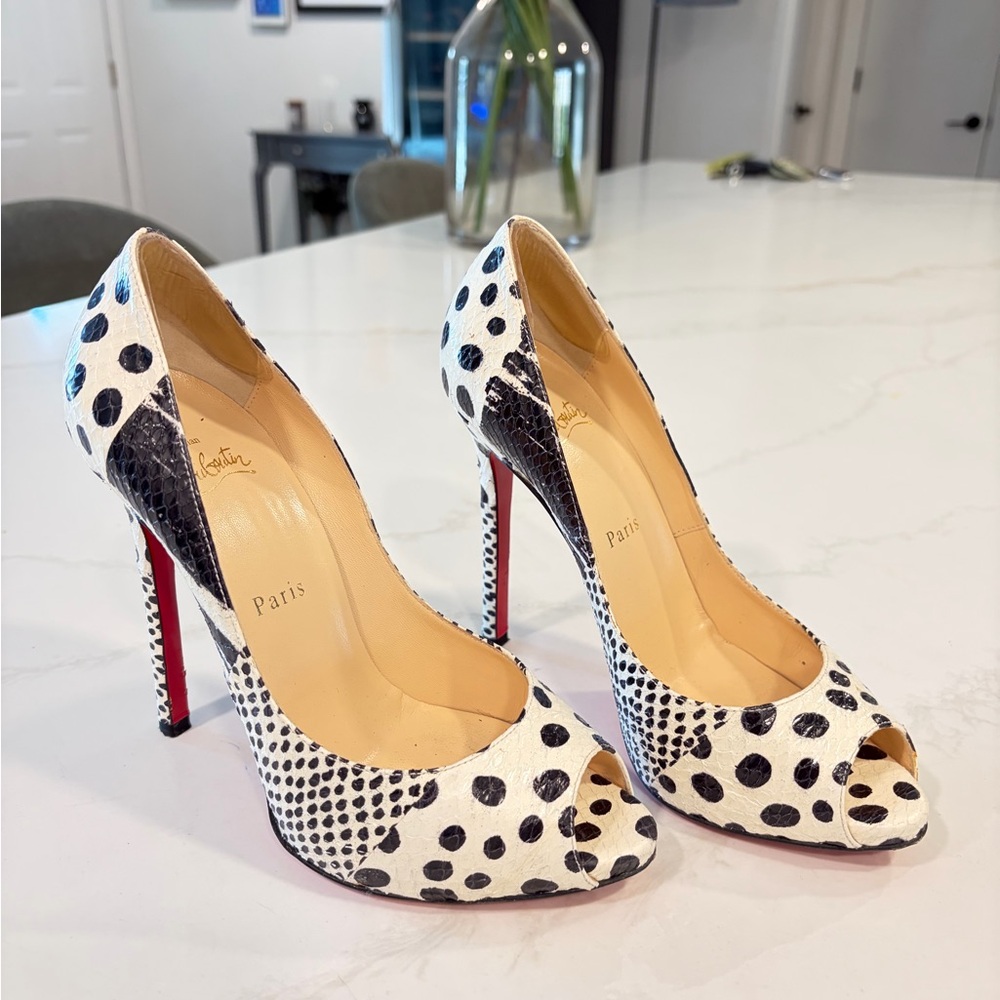 Christian Louboutin Black and White Polka Dot Heels US7 EU37